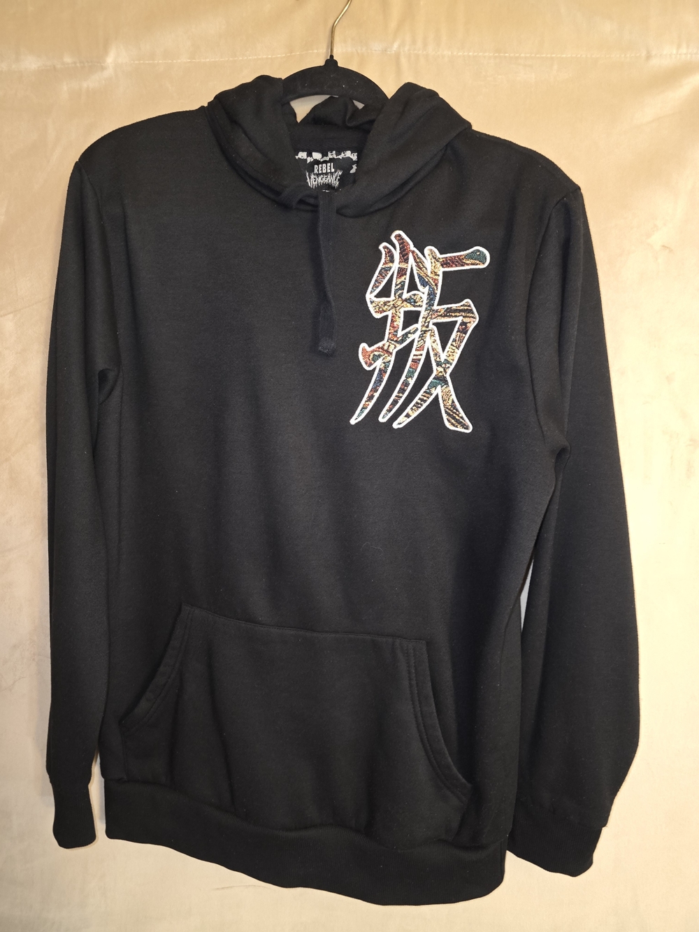 rebels Black Hoodie with Multicolor Embroidered Chest Patch